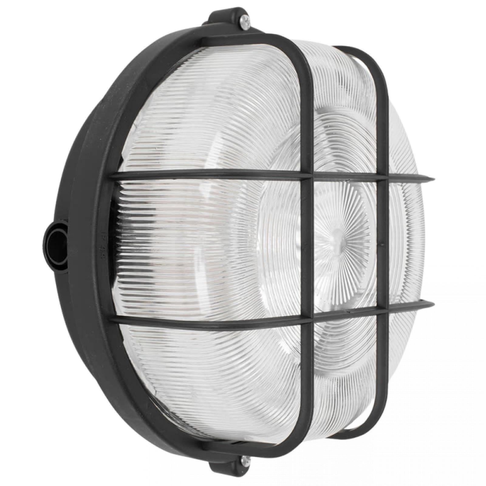  LED Kellerleuchte Strukturglas und Schutzkorb Rundleuchte schwarz Wandleuchte Deckenleuchte IP44 7W LED Lichtfarbe warmweiß E27 230V